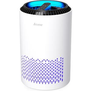 AROEVE Air Purifiers for Bedroom Home, 3 Layer Filter for Smoke Pollen Allergies Pet Dander Odor, Sleep Mode for Better Sleep, Energy Saving, 3 Speeds, Timer for Office, Dorm, Kitchen, MK01, White