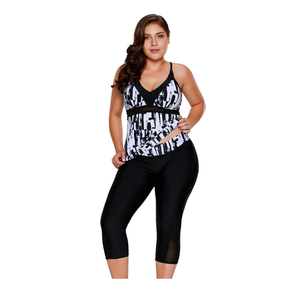 LALAGEN Womens Plus Size Two Piece Tankini Swimsuits Tummy Control Rash Guard Capris Bathing Suits Athletic Swimwear XXL