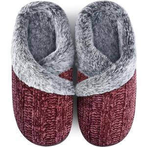 Slippers for Women Fuzzy House Slip on Indoor Outdoor Bedroom Furry Fleece Lined Ladies Comfy Memory Foam Female Home Shoes Anti-Skid Rubber Hard Sole (9-10, 05-wine Red)
