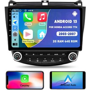 for Honda Accord 7th 2003 2004 2005 2006 2007, Android 13 Car Stereo with Wireless Carplay Android Auto, 10 inch Touchscreen Car Radio Support Bluetooth WiFi GPS Navigation FM/RDS Radio Head Unit