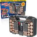 Battery Daddy Storage & Organizer Case w/Tester, Stores & Protects Up to 180 Batteries, Double-Sided, Clear Locking Lid, Secure Latches & Portable Carrying Handle - Charcoal (Batteries Not Included)