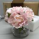 Hollyone Pink Peonies Artificial Flowers with Vase Faux Flowers Peony Fake Flowers Silk Flower Arrangements in Glass Vase with Faux Water for Home Decor Bathroom Table Centerpiece Shelf Decorations