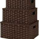 GRANNY SAYS Wicker Baskets with Lids, Set of 3 Decorative Storage Boxes, Woven Basket for Organizing, Storage and Organizer Baskets, Brown, 3-Pack
