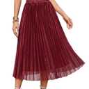 Flowy Pleated Business Skirts High Waist Elegant Skirt 2601 Burgundy M (Red)