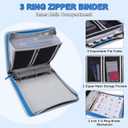 Ndsox Zipper Binder 3 Ring with Handle, 2 Inch O-Ring Document Organizer Middle School Binder with Zipper for Students, 5-Tab Expanding File Folder & 2 Mesh Pouches, DIY Clear Front Pocket, Blue