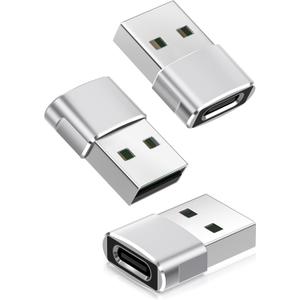 Basesailor USB to USB C Adapter 3 Pack,Type C Female A Male Charger Converter for Apple Watch Ultra iWatch 8 7 SE,iPhone 15 14 13 12 Pro,Airpods 2,iPad 8th 9th 10th Air 4th 5th Mini 6th Generation,OTG (Silver)