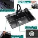 Black Kitchen Sink with Faucet, Top Mount/Drop-In 3 Hole Single Bowl Stainless Steel Sink with Cup Washer, Soap Dispenser, Drainage kit for Bar, Kitchen, Balcony (19.7 * 17.7in)