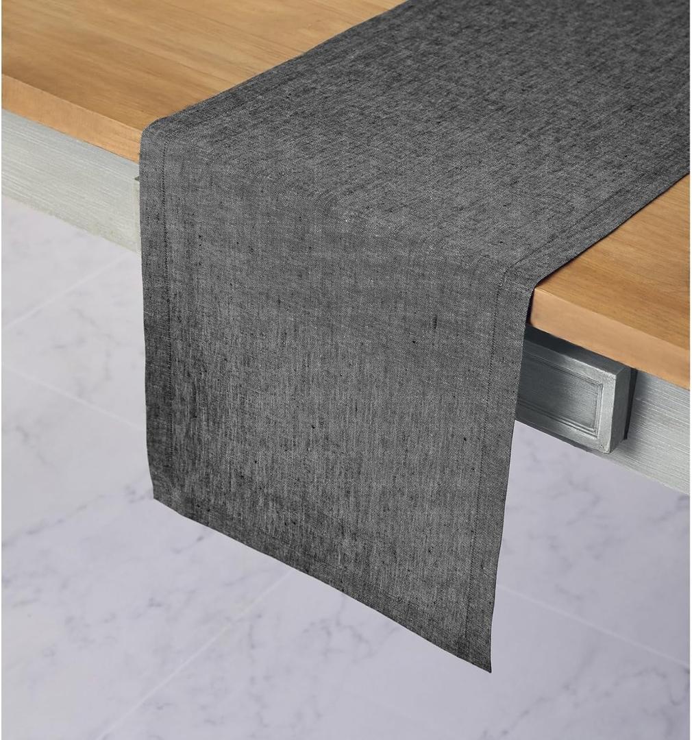 Solino Home Linen Table Runner 36 Inches - 100% Pure Linen Charcoal Grey Table Runner 14 x 36 Inch Ideal for Dresser and Coffee Tables - Athena
