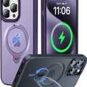 New Upgrade for iPhone 15 Pro Max Case with 360 Spin Titanium Magnetic Stand [16FT Military Grade Shockproof] [Fit for MagSafe] Matte Translucent Slim Kickstand 15 ProMax Phone Cover 6.7'', Purple