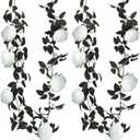 Felice Arts 2 Pack Artificial White Rose Flower Head Garland Each 6.7FT Fake Rose Vine Hanging Garland for Thanksgiving Day Door Stairs Table Centerpiece Arrangement Wall Decor