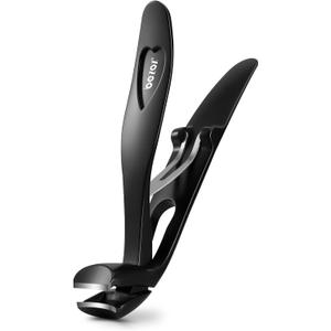 BEZOX Angled Head Toe Nail Clippers for Seniors for Thick Nails - Ergonomic Toenails Clipper for Thick Toenails, Premium Finger Nails Clipper for Adult with Catcher - Black (Small)