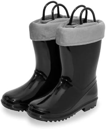 EUXTERPA Toddler Kids Light Up/Solid Color Rain Boots Waterproof Warm Fleece Lined Boots for Boys Girls Winter Snow Boots Size 32