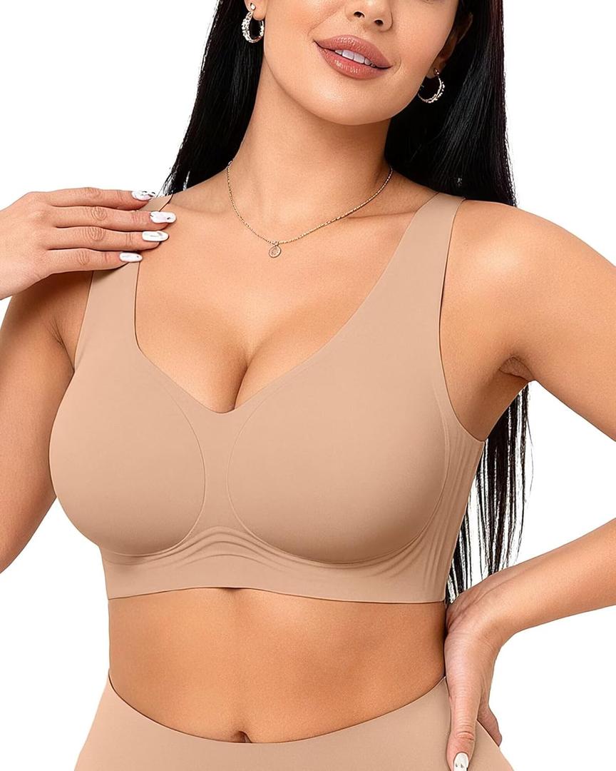 Vertvie Womens Jelly Wireless Bras Seamless T-Shirt Bra No Underwire Full Coverage Pullover Bralettes Supportive Sports Bras (M)