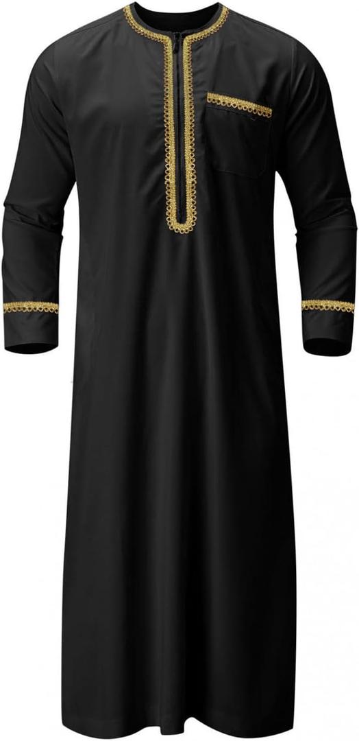 Muslim Clothes For Men Islamic Clothing Umrah Arabic Thobe Kaftan (Black, XXXL)