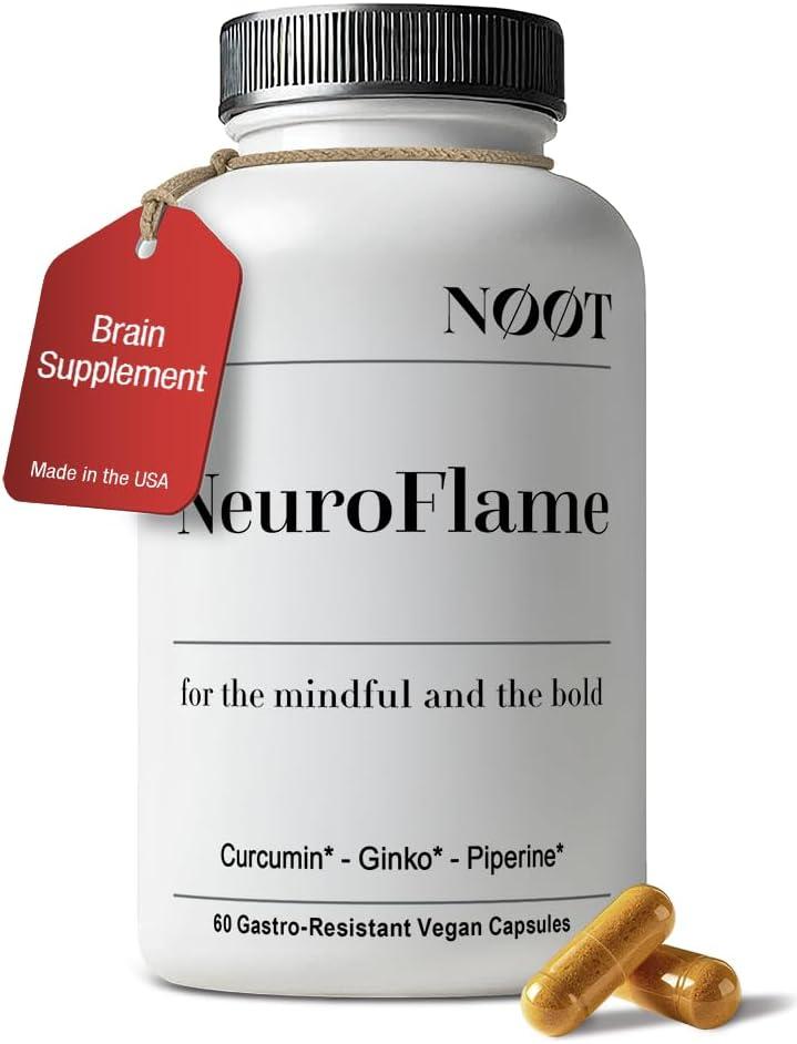 NOOT Neuro Flame - Ginkgo Biloba Supplement with Curcumin, Brain Supplements for Memory and Focus Biohacking, Nootropics, Adaptogens, Phytogens, Natural Focus Supplement, 60 Capsules
