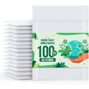 Fuxury White Kraft Bubble Mailer 6x10" 100 Pack Usable Size 6x9" Thick Padded Envelopes Self Seal Bubble Envelopes Waterproof Cushioned Padded Mailers for Small Business Shipping Invoices Cards
