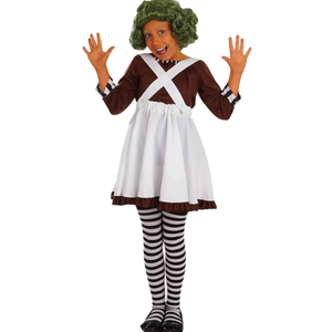 fun shack Girls Oompa Loompa Costume Kids Chocolate Factory Worker Dress Outfit M