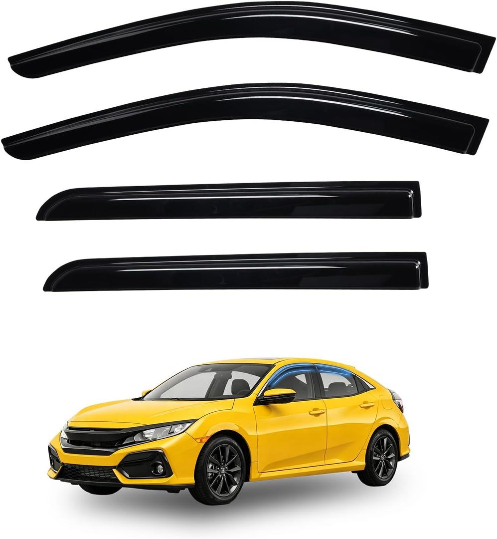Civic Rain Guards - Window Visors for Honda Civic Hatchback 2016-2021, Out-Channel Side Window Rain Guards for Civic Accessories, 4PCS, Black, Car Accessories