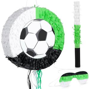 Deekin 3 Pcs Soccer Ball Piata Set Include Piata with Stick Eye Mask Soccer Ball for Kids Music Science School Sports Bridal Shower Birthday Party Decorations Supplies