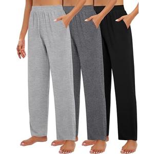 Huukeay 3 Pack Women's Lounge Pants, Cozy Wide Leg Lounge Slacks with Pockets Loose Flowy Yoga Sweatpant Workout Comfy Jogger, Size: M