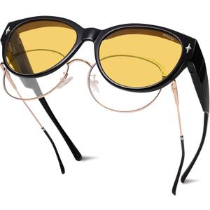 SOJOS Cat Eye Polarized Fit Over Glasses Sunglasses for Women, Trendy Cateye Wrap Around Shades for Women SJ2658, Black Frame/Night Vision Lens