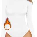 MANGOPOP Women's Mock Turtle Neck Long Sleeve Tops Bodysuit Jumpsuit (Large, 02 Long Sleeve White (Fleece Lined))