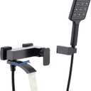 BEIYI Wall Mount Tub Faucet with 3 Functions Handheld Sprayer, Matte Black Bathtub Shower Faucets with Lengthened Folding Spout