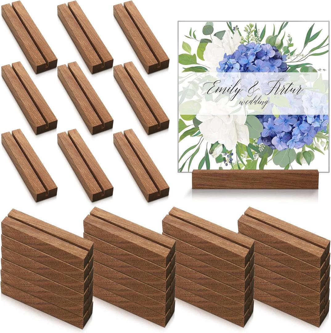 Roowest 24 Pcs 4.5 Inch Wooden Table Number Holders for 1/8 Inch Acrylic Sign Rustic Wood Stands Menu Place Card Holders for Wedding Events Birthday Party Retail Shop Home Meeting Decoration