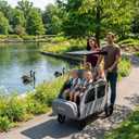 4 Seater Wagon Stroller, Large Quad Wagon for 2 3 4 Kids Baby Toddler Child with Seats, All Terrain, Triple Stroller, Adjustable Push/Pull Handles, Removable Canopy (Dark Grey)