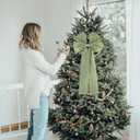 Meseey 36x18 Inches Extra-Large Christmas Tree Topper Bow Moss Green Velvet Ribbon Gift Bows for Christmas Home Decor, Outdoor Indoor Car Decoration
