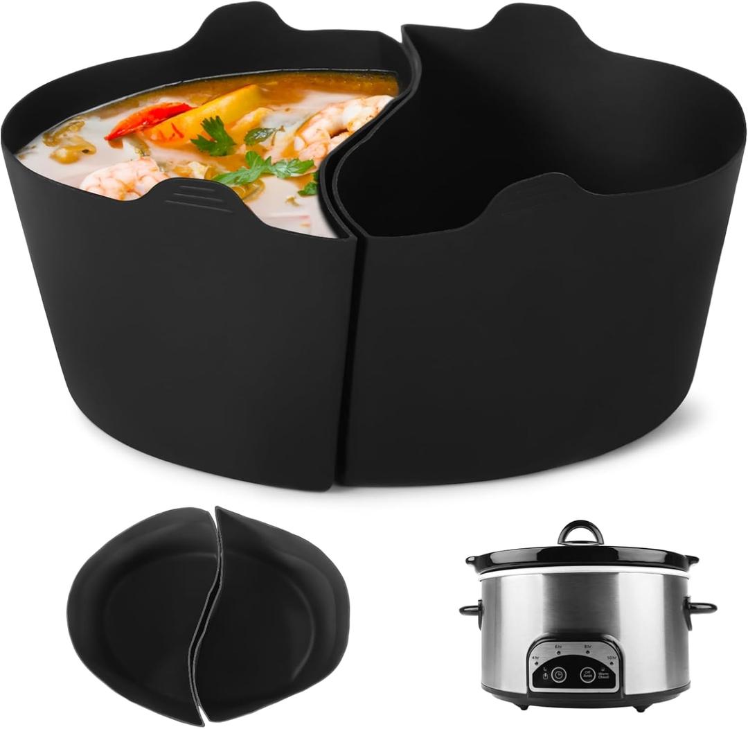 6 Quart 2-in-1 Silicone Crock Pot Liners, Reusable Slow Cooker Divider Insert for Crockpot, Oval Shape, Anti-Slip Handle, Dishwasher Safe Slow Cooker Liner for Two Meal Cooking