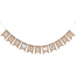 GCQQ Boy or Girl Gender Reveal Banner No DIY Burlap Baby Shower Rustic Baby Boy or Girl Banner for Baby Shower Party Supplies, Gender Reveal Props, Pregnancy Announcement Decoration