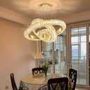 23.6" 3 Ring Crystal Chandelier Modern LED Dimmable Ring Pendant Light Round Chandelier for Dining Room Living Room Gold, 3 Ring Round 24"
