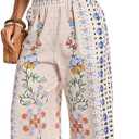 WDIRARA Women's Boho Floral 2 Piece Palazzo Pants Set Short Sleeve Blouse (S)