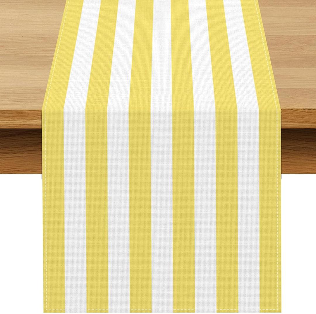 Yellow and White Cabana Striped Table Runner Birthday Party Decoration Baby Shower Dining Room Home Kitchen Table Decor (Yellow, 13" x 72")