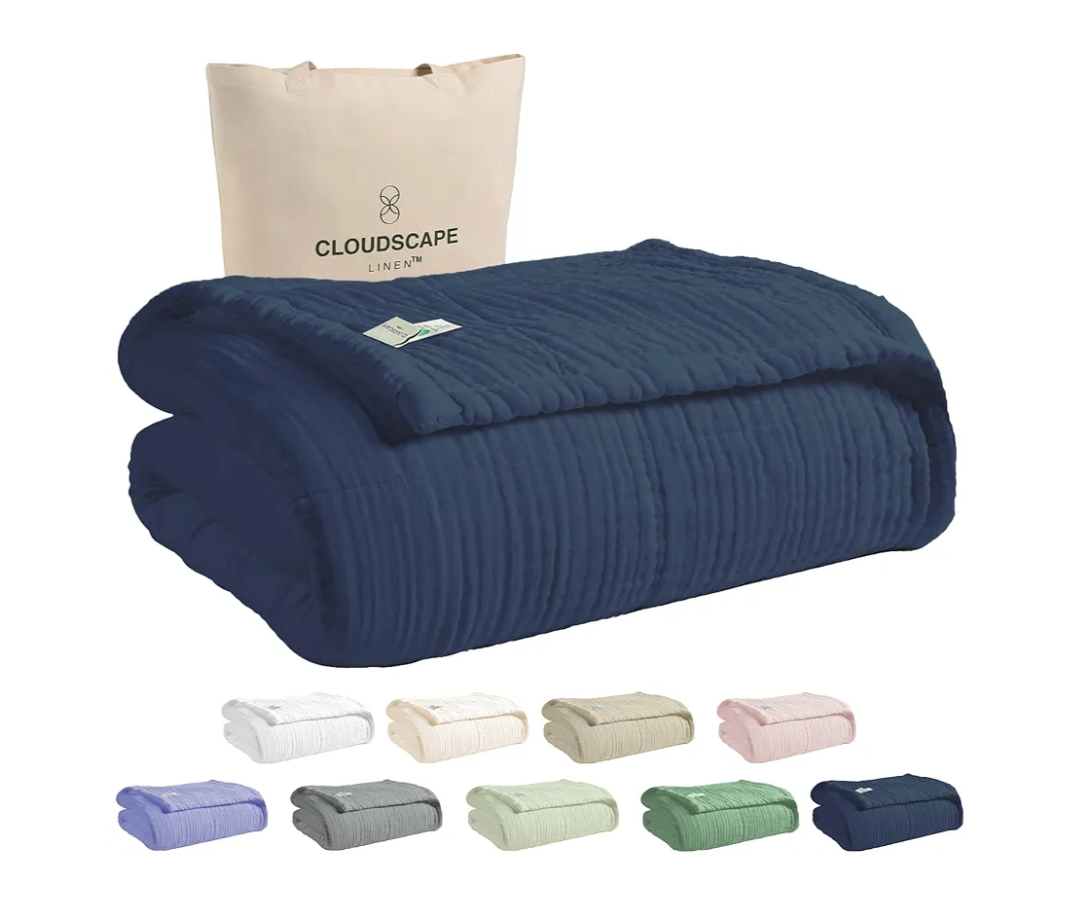 Soft 8 Layer 100% Cotton Muslin Blanket King Size for Bed, Lightweight and Breathable Summer Blanket,fits California King Size Bed, 92x108, Ensign Blue