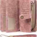 FALAN MULE Women Leather Wallet Large Capacity Bifold RFID Blocking Card Holder with Zipper Coin Pocket (BF-Rouge Pink)