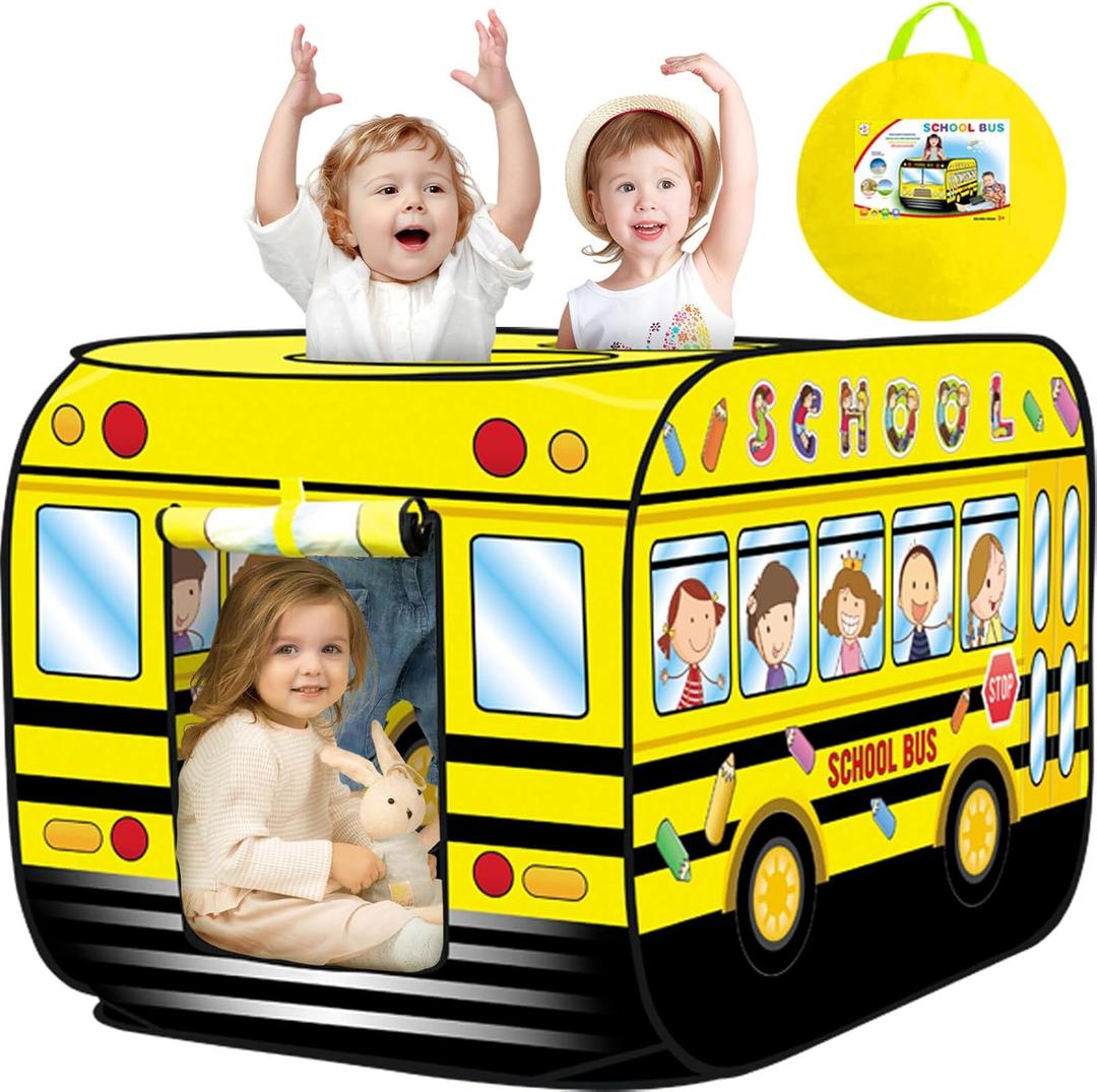 Pop up Play Tent for Kids Aged 1-3 Years Old Boys and Girls : School Bus Tent Playhouse Toy Play Tents for Toddlers 3-5 Kids Tent Indoor Outdoor Playhouse Toys for 1 + Year Old, School Bus (Yellow)