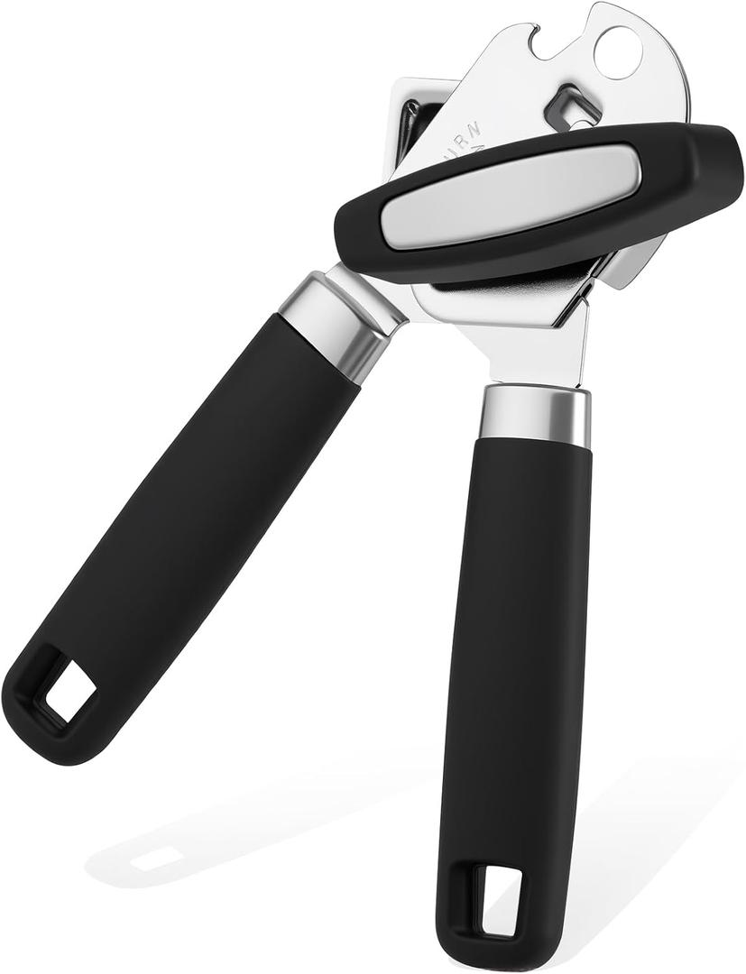 Easy Turn Smooth Edge Manual Can Opener, Hand Held Kitchen Gadget for Arthritis and Weak Hands, Effortless Rust-Proof Stainless Steel with Built-in Bottle Opener