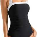 SUUKSESS Women Sexy Tummy Control One Piece Swimsuit Halter Retro Bathing Suit, Small