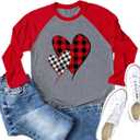 MHTOR Valentines Shirts Women Buffalo Plaid Love Heart Graphic Tees Letter Print Long Sleeve Tops Shirts Valentines Gift (Gray, XL)