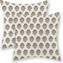 Brown Pillow Covers 18x18 Inch Set of 2 Vintage Block Print Floral Throw Pillows Neutral Modern Boho Flower Decorative Pillow Cases Farmhouse Linen Outdoor Decor Cushion Cover for Couch Sofa