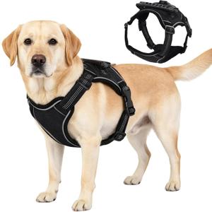 Dog Harness, Pet Harness with Reflective Front Clip Vest, Adjustable Soft Padded Vest with Control Handle, Black, M