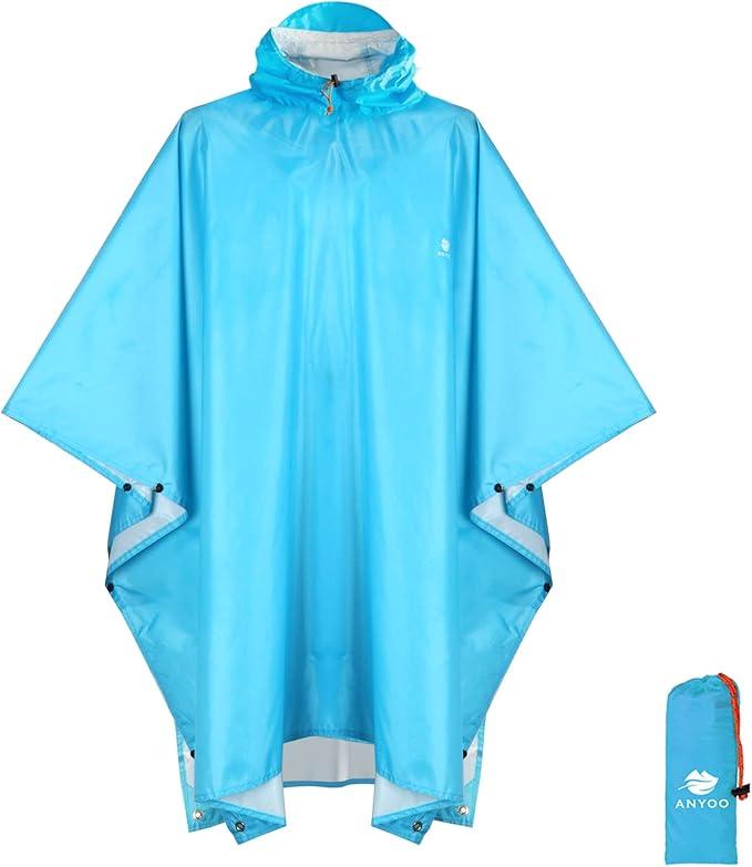 ANYOO Hooded Rain Poncho for Adults Waterproof Lightweight Rain Coat for Men Women Reusable Rain Jacket for Emergency Outdoor No Size Mark