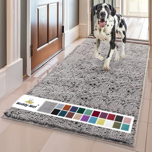 Muddy Mat® Shown on TV – Super Absorbent Microfiber Dog Door Mat for Muddy Paws, Non-Slip Washable Pet Rug, Quick Dry Chenille Entryway Carpet, Machine Washable Indoor Outdoor mat, Grey 60"x24"