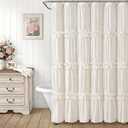 DDYCU Ruffle Shower Curtain with Vintage Cute Bow and Natural Linen Textured Shower Curtain for Bathroom Farmhouse Off White 72" W x 72"