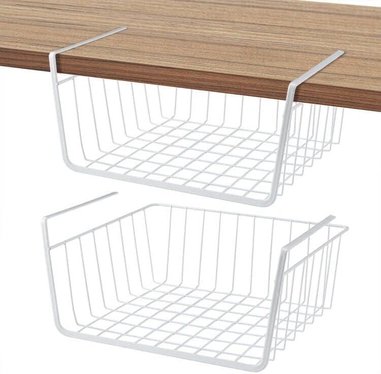 Under Shelf Basket Undershelf Storage Basket Pantry Shelf Organizer Metal Under Cabinet Shelf Hanging Storage Bin Slides Cabinet Shelves for Kitchen Pantry Storage Space Saving