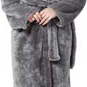 Women's robes hooded winter warm with pockets soft bathrobe for women Cozy Spa Lounge wear ladies plush full length