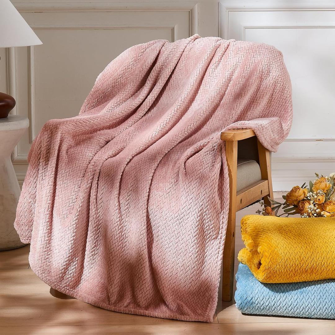 NEWCOSPLAY Super Soft Twin Blanket Dusty Pink Premium Silky Flannel Fleece Leaves Pattern Lightweight Bed Blanket All Season Use (Dusty Pink, Twin(60"x80"))