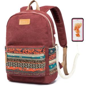 Kinmac Canvas Backpack with Massage Cushioned Straps,Travel Outdoor Backpack (Wine-Bohemian)